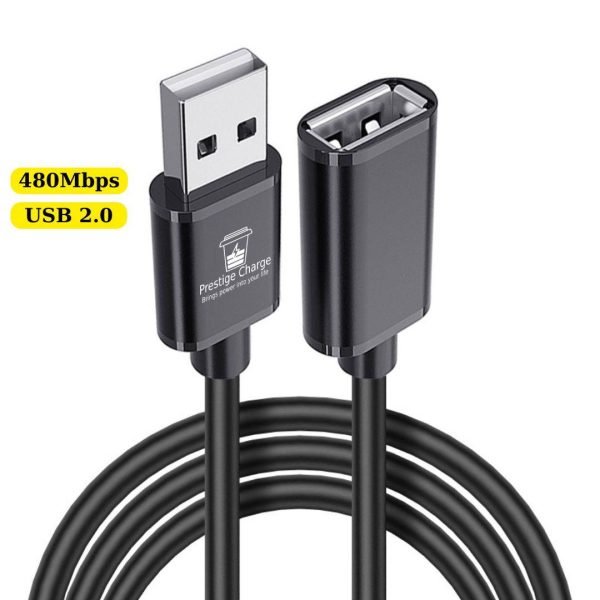 Cablu Extensie USB 2.0 PRESTIGE CHARGE, USB-A Tata la USB-A Mama, Prelungitor pentru Date si Incarcare, 0.5m, Universal, Negru