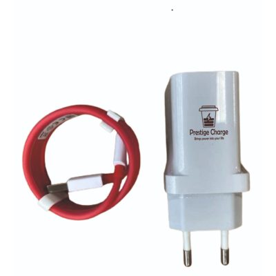 Incarcator Retea WarpCharge 30W, PRESTIGE CHARGE, Iesire USB, pentru OnePlus, Cablu USB la USB-C 6A (rosu) Inclus, 1m, Alb