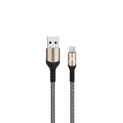 Cablu USB la Lightning 2.4 A PRESTIGE CHARGE, Incarcare si Transfer Date, Compatibil Apple iPhone/iPad/AirPods, Suporta CarPlay, Material Textil, 2m, Gri