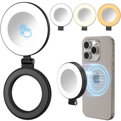 Ring Light magnetic PRESTIGE CHARGE, cu Touch, Lumina Calda / Neutra / Rece, Lampa Circulara 3 Trepte de Lumina, Compatibil cu Orice Telefon, Negru