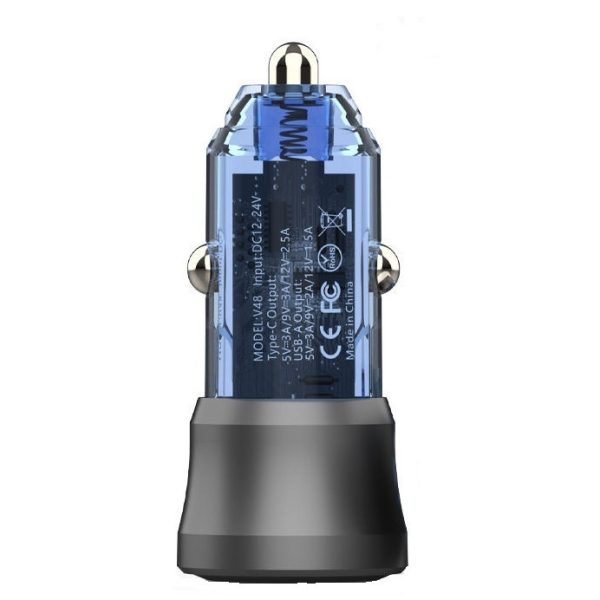 Incarcator auto PRESTIGE CHARGE®, 48W, USB Tip C PD 30W + USB-A QC3.0 18W, incarcare rapida Apple, Samsung, Huawey, corp metalic, 12-24V, Negru