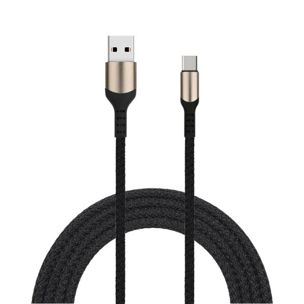 Cablu USB la USB-C PRESTIGE CHARGE, Transfer Date si Incarcare FastCharge QC 3.0, Max 3A, Compatibil Telefon, Tableta, Textil Premium, 1m, Negru