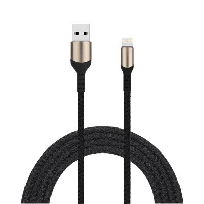 Cablu USB la Lightning 2.4 A PRESTIGE CHARGE, Incarcare si Transfer Date, Compatibil Apple iPhone/iPad/AirPods, Suporta CarPlay, Material Textil, 1m, Negru