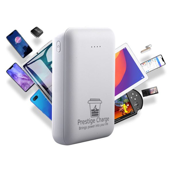 Baterie Externa PRESTIGE CHARGE, 5000mAh, Iesire Dubla USB 10W, Dimensiuni Reduse, Incarcare USB-C, pentru Telefon, Casti, Gadgeturi, Alb