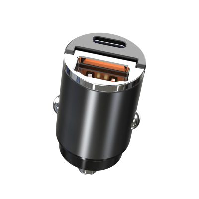 Incarcator Auto Hidden Design PRESTIGE CHARGE, SuperFastCharge 60W, USB-C PD 30W + USB-A 30W, Incarcare Rapida, Corp Metalic, 12-24V, Negru
