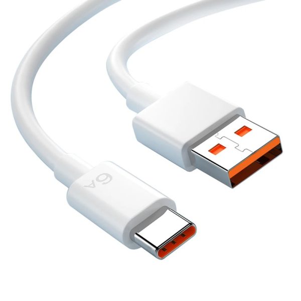 Cablu USB la USB-C pentru Date si Incarcare Rapida 6A, PRESTIGE CHARGE, TurboCharge 120W pentru Xiaomi, RedMi, BlackShark, 2m, Alb