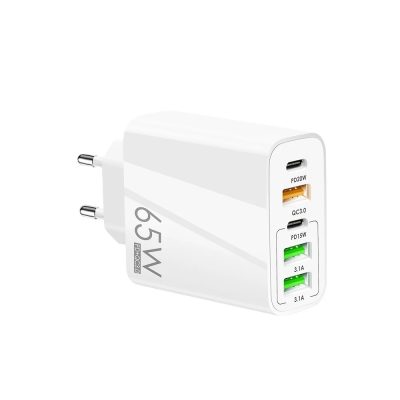 Incarcator Retea 5 Porturi PRESTIGE CHARGE, Total 65W Fast Charge, 2 x USB-C si 3 x USB,  PD 20W, QC 3.0, Compatibil Telefon/Tableta, Ideal pentru Calatorii, Alb