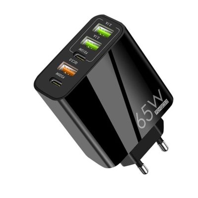 Incarcator Retea 5 Porturi PRESTIGE CHARGE, Total 65W Fast Charge, 2 x USB-C si 3 x USB,  PD 20W, QC 3.0, Compatibil Telefon/Tableta, Ideal pentru Calatorii, Negru