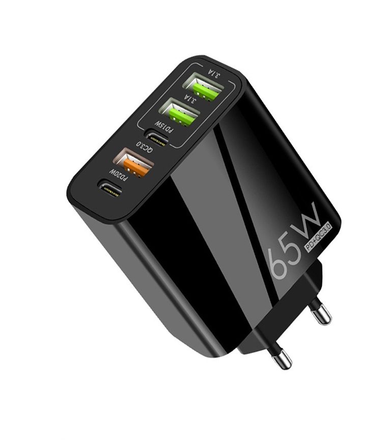 Incarcator Retea 5 Porturi PRESTIGE CHARGE, Total 65W Fast Charge, 2 x USB-C si 3 x USB,  PD 20W, QC 3.0, Compatibil Telefon/Tableta, Ideal pentru Calatorii, Negru