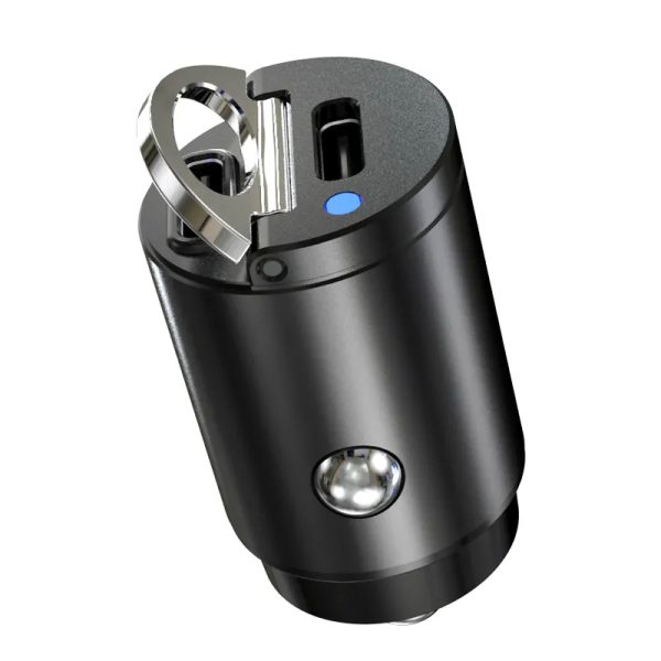 Incarcator Auto Hidden Design PRESTIGE CHARGE, Dual USB-C PD 45W (90W Total), SuperFastCharge, Corp Metalic, 12-24V, Negru