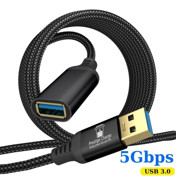 Cablu Extensie USB 3.0 PRESTIGE CHARGE, USB-A Tata la USB-A Mama, Transfer 5Gbps si Incarcare, 1m, Universal, Negru