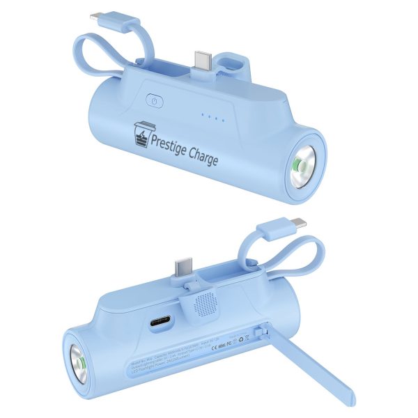 Baterie Externa nano, PRESTIGE CHARGE, 5.000 mAh, Afisaj Baterie, Lanterna, Cablu integrat USB-C, Port USB-C,  12.5W MAX, incarcare Telefon, Casti