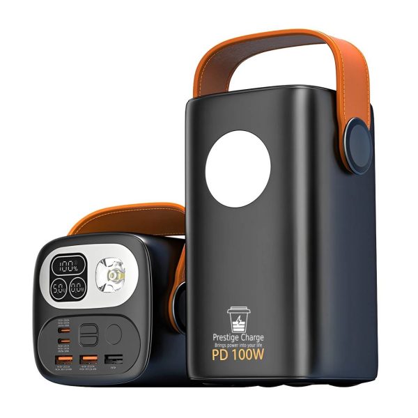Baterie Externa Adventure XL, PRESTIGE CHARGE, 60.000mAh, 100W dual-output, 2 x USB-C PD 100W, 3 x USB, lanterna dubla, pentru Camping, Pescuit, Calatorii, Negru