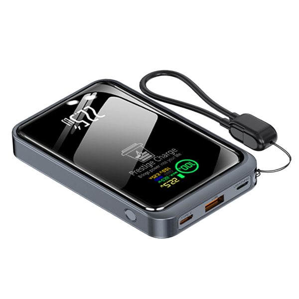 Baterie Externa Mini PRESTIGE CHARGE, 10.000mAh, 22.5W MAX, 3 Iesiri, Cablu TypeC-Lightning Inclus, Display Smart, incarcare Telefon/Tableta, pentru Avion