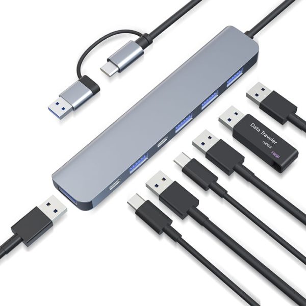 Hub 7 in 2 USB/USB-C PRESTIGE CHARGE, USB 3.0 5Gbps, 4 * USB 2.0, 2 * USB-C, Dock Laptop/Tableta, Carcasa Aluminiu