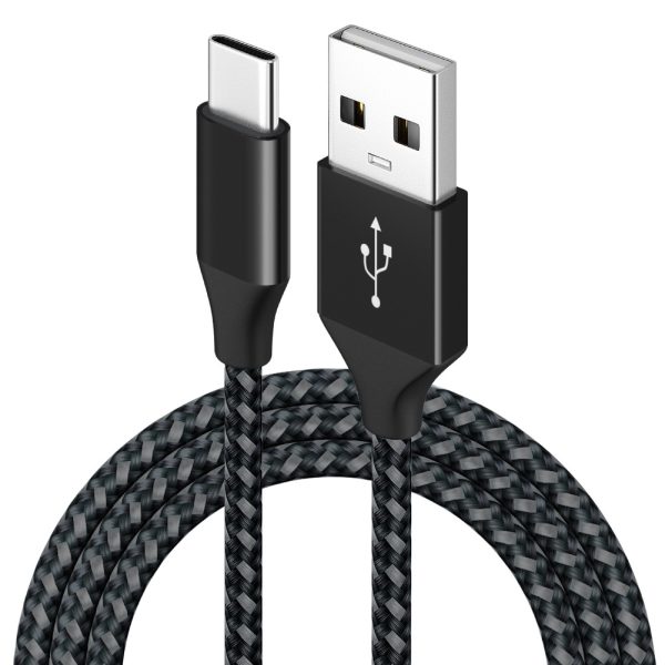 Cablu USB la USB-C PRESTIGE CHARGE, Transfer Date si Incarcare FastCharge QC 3.0, Max 3A, Compatibil Telefon, Tableta, Textil Premium, 2m, Negru & Gri