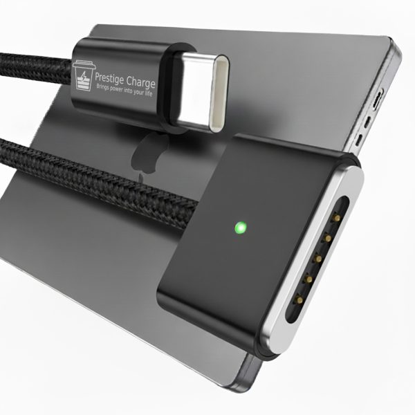 Cablu de Incarcare Magsafe 3, PRESTIGE CHARGE, pentru Apple Macbook Air / Pro, 140W, PD 3.1, Indicator LED, Textil Rezistent, 2m, Negru