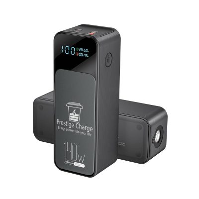 Baterie Externa Adventure Pro, PRESTIGE CHARGE, 27000mAh, 160W MAX, Iesire Tripla 2xUSB-C + USB, Incarcare MacBook Pro 140W, Display, Lanterna, pentru Calatorii si Avion, Negru