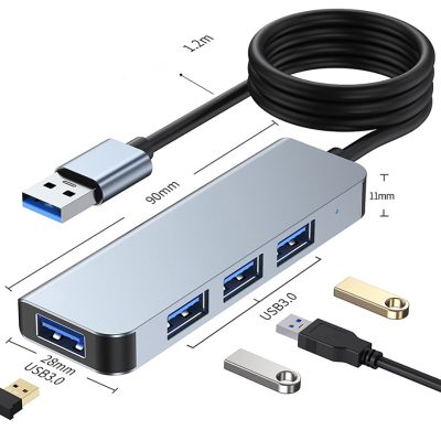 Hub USB, 4 in 1, PRESTIGE CHARGE, Extensie Port USB la 4 * USB 3.0, Transfer Rapid de Date 5Gbps, Cablu 1.2m, Carcasa Aluminiu