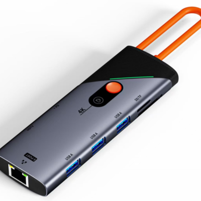 Hub USB-C 8 in 1, PRESTIGE CHARGE, Intrare Type-C, Iesire HDMI 4K si LAN RJ45, USB-C PD 90W, 3 * USB 3.0, Cititor SD/TF,  Gri