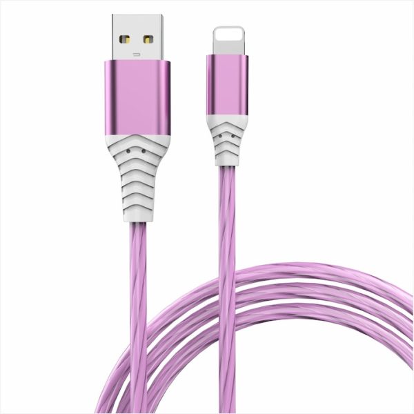 Cablu USB la Lightning 2A PRESTIGE CHARGE, Incarcare si Transfer Date, Compatibil Apple iPhone/iPad, Suporta CarPlay, Efect Luminos, 2m, Roz