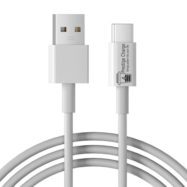 Cablu USB la USB-C PRESTIGE CHARGE, Transfer Date si Incarcare FastCharge QC 3.0, Max 3A, Compatibil Telefon, Tableta, TPE, 1m, Alb