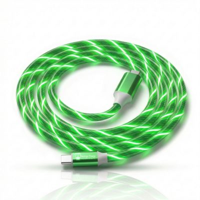 Cablu Date si Incarcare USB-C la USB-C, PRESTIGE CHARGE®, LED Luminos Verde, PD 60W Fast Charge, Universal, Compatibil CarPlay, AndroidAuto, Apple, iPhone, Samsung, Android Type C, Design Premium, Efect Luminos, Lungime 1m, Verde