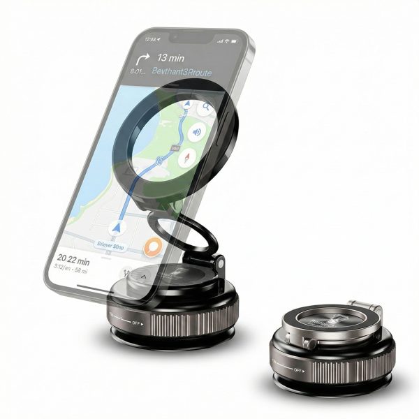 Suport Auto Universal pentru Telefon, PRESTIGE CHARGE®, Magnetic MagSafe, Pliabil, Rotire 360°, Fixare Puternica, Magnet N52, Ventuza, Brat Reglabil Multiunghi, pentru Bord, Geam sau Birou, Compatibil, iPhone, Samsung, Inel Metalic Inclus, Aluminiu, Negru