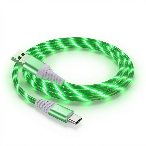 Cablu Date si Incarcare USB-A la USB-C, PRESTIGE CHARGE®, LED Luminos Verde, 18W, 480 Mbps, Universal, Compatibil, Apple, iPhone, Samsung, Android, Type C, Design Premium, Efect Luminos, Lungime 1m, Verde