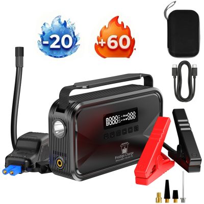 Starter Auto Jump Starter 2000A, PRESTIGE CHARGE®, Compresor Aer 4-in-1, Power Bank 10000mAh, Incarcare Rapida PD 45W, Lanterna, Kit Urgenta 12V Benzina 6.0L / Diesel 3.0L, Pompa Digitala Roti Masina / Moto cu Oprire Automata si Precizie Ridicata, Geanta