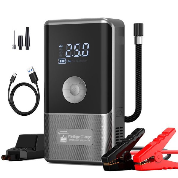 Starter Auto Jump Starter 4-in-1 600A, PRESTIGE CHARGE®, Compresor Aer, Power Bank 6000mAh, Incarcare, Lanterna, Kit Urgenta 12V Benzina 6.0L / Diesel 3.0L, Pompa Digitala pentru Roti Masina / Moto, Oprire Automata, Precizie Ridicata, Kit Complet Clesti