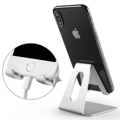 Suport Telefon pentru Birou, PRESTIGE CHARGE®, Tableta sau Telefon 12 inch MAX, Aluminiu, Stand Fix, Anti-Alunecare, Argintiu