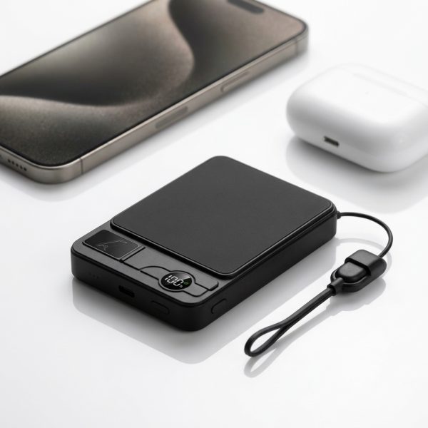Baterie Externa MagSafe 5000mAh, PRESTIGE CHARGE®,  Suport Telefon, Incarcare Wireless 15W, PD22.5W, Cablu Breloc USB-C Inclus, Display LED,  Compatibil cu iPhone, Samsung