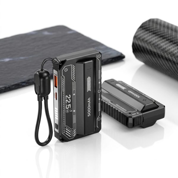 Baterie externă SWAP 5000mAh, PRESTIGE CHARGE, celulă detașabilă, 22.5W max, Power Delivery 20W, USB-C + USB-A, negru