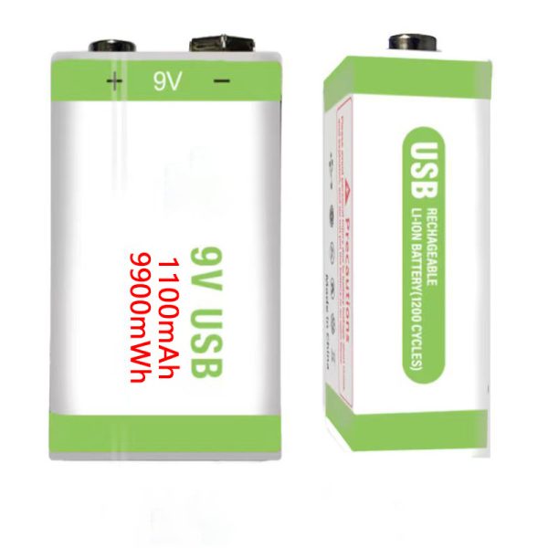 Set 2 Acumulatori reîncărcabili, PRESTIGE CHARGE, 9V Li-Ion 9900mWh cu port USB-C, 1200 cicluri de viață, indicator LED roșu/verde, chip inteligent, universal, 4.8x2.6x1.6 cm