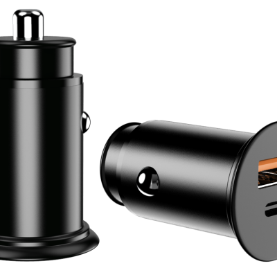 Încărcător auto mini, PRESTIGE CHARGE, SuperFastCharge 65W, USB-A 36W QC 3.0 si USB-C 65W PD 3.0 PPS, compatibil iPhone 15-17 Pro & ProMax, Samsung,  Negru