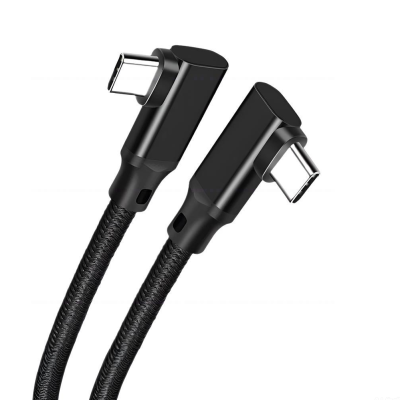 Cablu USB-C la USB-C dublu cap 90°, PRESTIGE CHARGE, 100W PD 3.1 SuperFastCharge 2.0, transfer date 20Gbps, 4K@60Hz, laptop, gaming, înveliș textil premium, negru mat, 3m