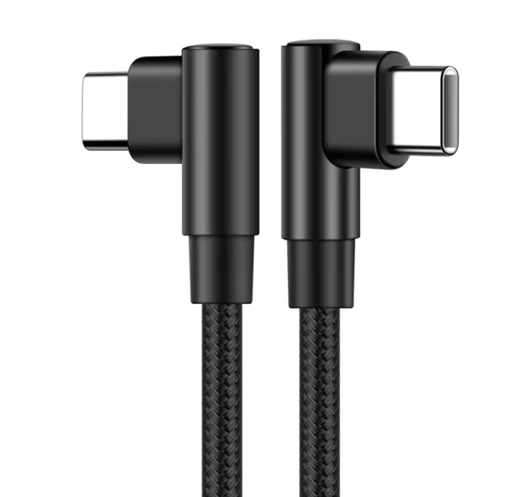 Cablu USB-C la USB-C dublu cap 90°, PRESTIGE CHARGE, 60W, PD 2.0, SuperFastCharge, compatibil iPhone 15-17 Pro & ProMax, Samsung, negru carbon, 2 m