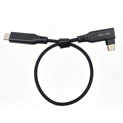 Cablu USB-C la USB-C cap unghi 90°, PRESTIGE CHARGE, PD 3.0, SuperFastCharge 2.0, 100W, iPhone 15-17 Pro & ProMax, Samsung, USB 3.2, 20 Gbps, textil premium, negru, 31 cm