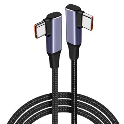 Cablu USB-C la USB-C dublu capăt la 90°, PRESTIGE CHARGE, 100W PD 3.0, SuperFastCharge 2.0, compatibil iPhone 15-17 Pro & ProMax, Samsung, laptop, negru lucios, 2 m