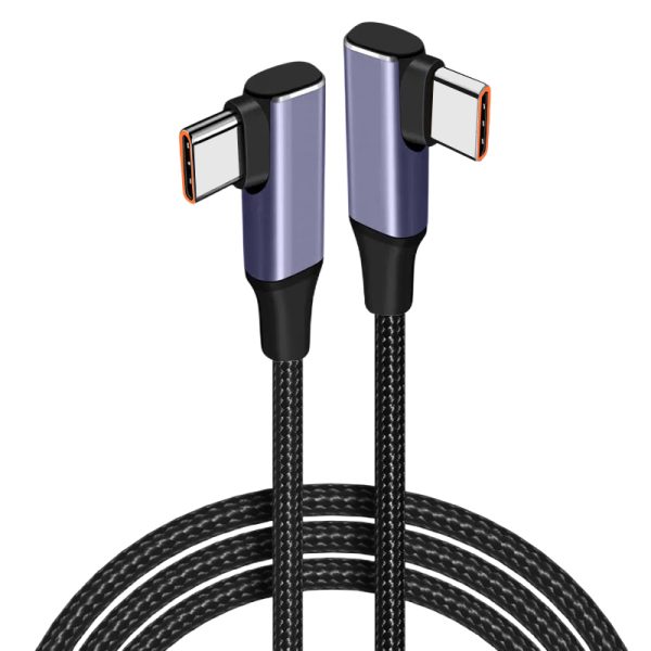Cablu USB-C la USB-C dublu capăt la 90°, PRESTIGE CHARGE, 100W PD 3.0, SuperFastCharge 2.0, compatibil iPhone 15-17 Pro & ProMax, Samsung, laptop, negru lucios, 2 m