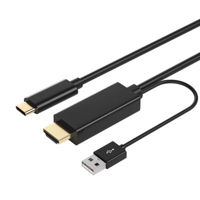 Cablu HDMI la USB-C activ, PRESTIGE CHARGE, 4K 60Hz, rezoluție 3840x2160, cu alimentare USB-A, chip de conversie integrat, compatibil PC, PS4/5, TV box, laptop, negru