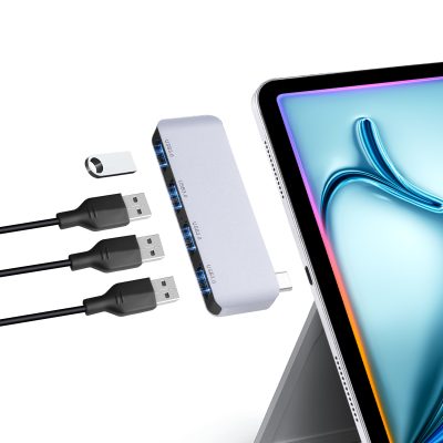 Hub USB-C 4 in 1, PRESTIGE CHARGE, Adaptor 4 Porturi USB-A 3.0, Transfer Rapid 5Gbps, Carcasă Aluminiu Slim, Indicator LED, Compatibil Laptop, MacBook, iPad, Tabletă