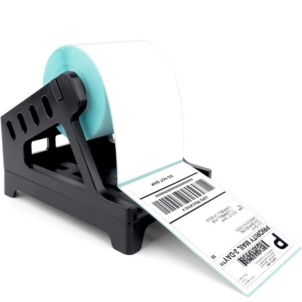 Suport role etichete termice autoadezive, PRESTIGE CHARGE, plastic negru, compatibil role albe metalizate și fan-fold, format A6, lățime 100 mm, imprimantă termică