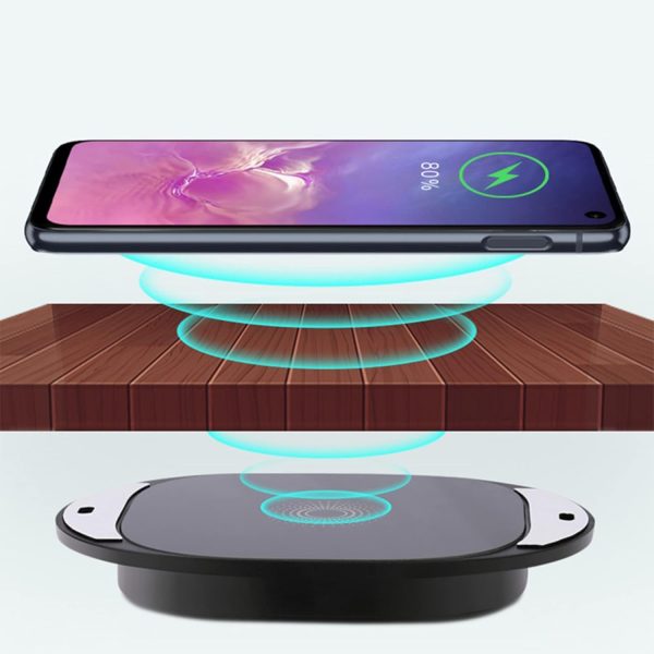 Încărcător wireless PRESTIGE CHARGE ascuns sub blat birou, prindere adezivă sau cu șurub, încărcare prin blat maxim 20mm, 5W, compatibil smartphone Qi, design discret