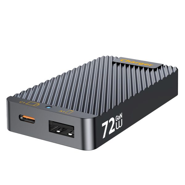 Incarcator retea GaN 72W DuoSlim, PRESTIGE CHARGE®, ultra-slim, pliabil, USB-C 65W + USB-A 18W, PD 3.0, pentru iPhone 15-17 Pro/ProMax, Samsung, laptop si tableta, negru