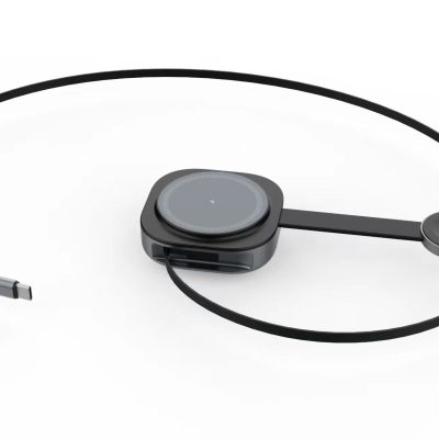 Încărcător Wireless 3in1, PRESTIGE CHARGE, 25W, Qi2.2, cablu USB-C integrat, braț magnetic pentru ceas smart, încărcare rapidă și sigură, negru