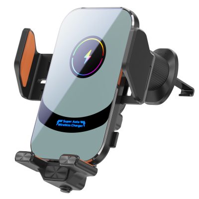 Suport auto telefon, cu incarcare wireless, PRESTIGE CHARGE, prindere pe grila de ventilatie, cu clema automata si bobina marita