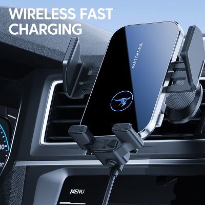 Suport auto telefon, cu incarcare wireless, , PRESTIGE CHARGE®, prindere grila de ventilatie, deschidere/inchidere automata - senzor tactil, cablu USB-C inclus, negru-gri